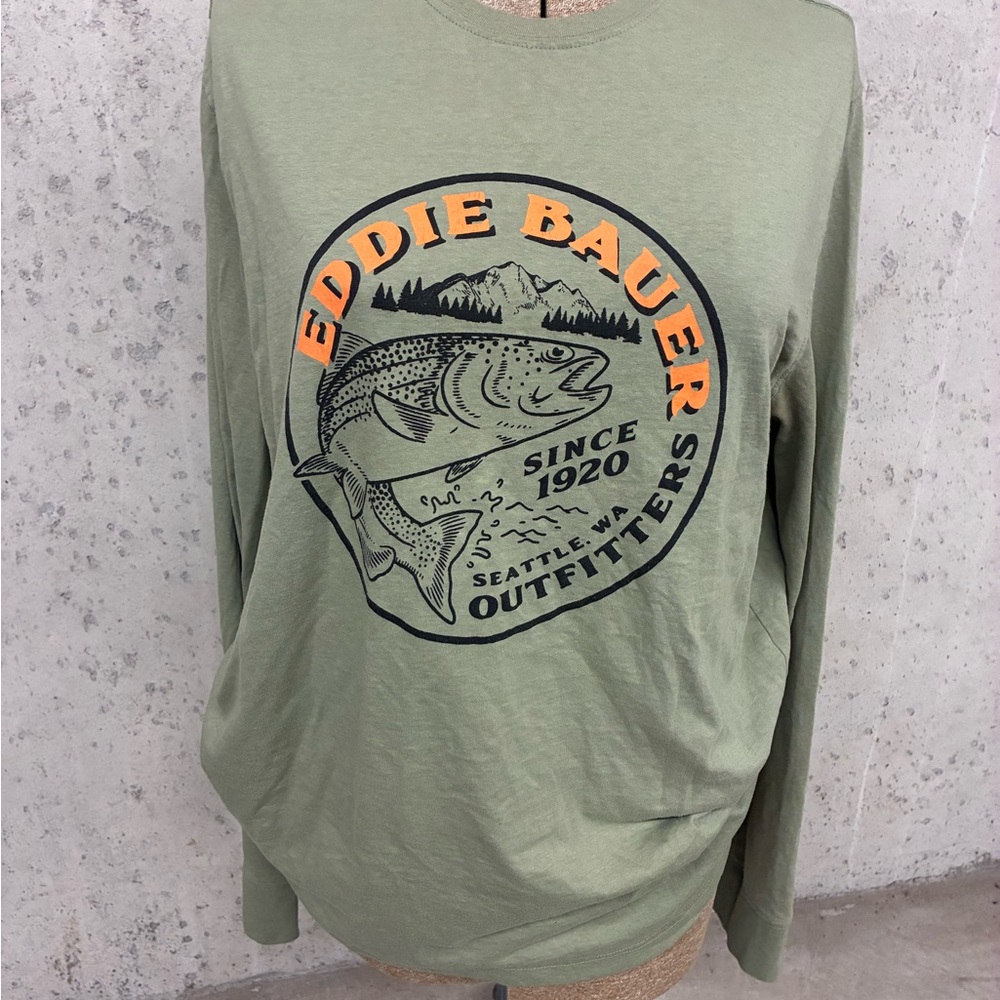 Eddie Bauer Olive Graphic Long Sleeve Tee